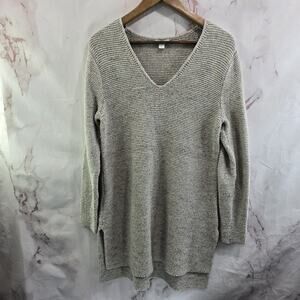 J Jill Sweater Womens Medium Brown Beige Tunic V Neck Speckled Fleck Rainbow